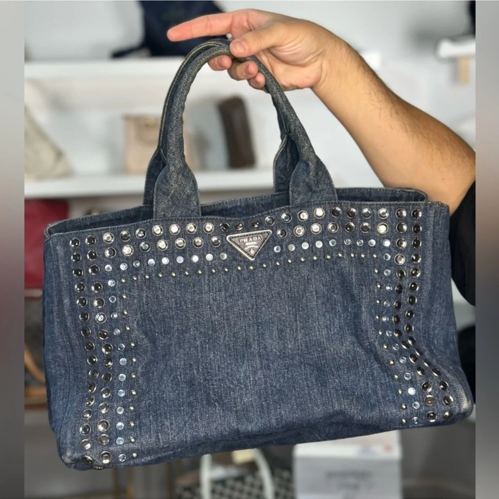Prada Denim Blue Studded Tote Bag - Picture 16 of 16